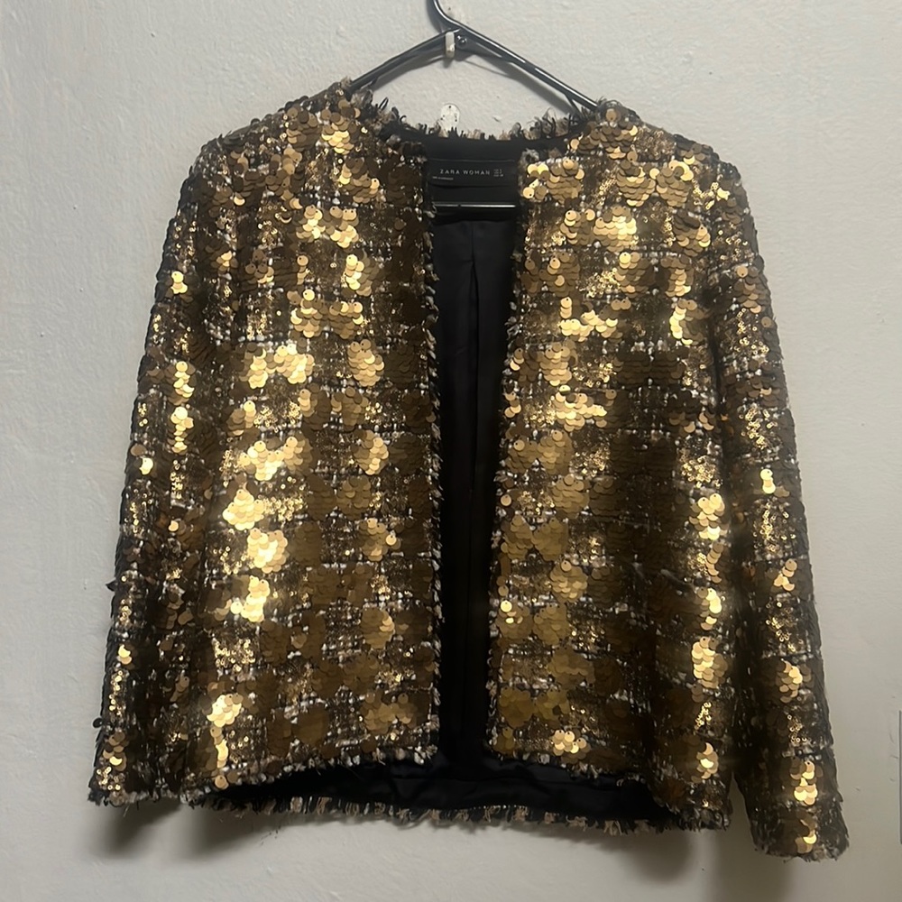 Zara Metallic Gold Sequin Blazer